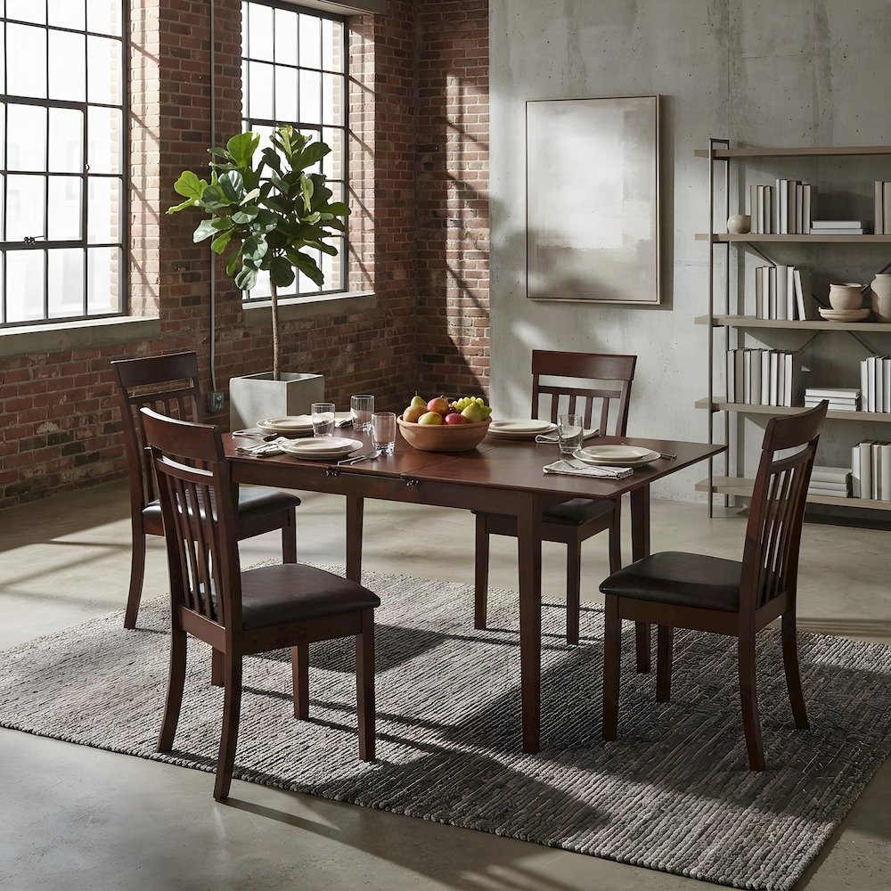 Small Kitchen Dining Table with 4 Faux Leather Chairs 5 Piece Set