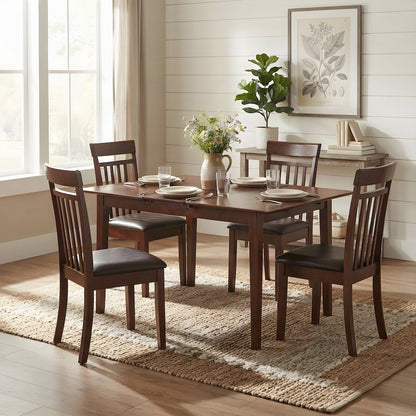 Small Kitchen Dining Table with 4 Faux Leather Chairs 5 Piece Set