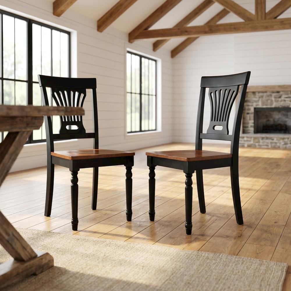 Plainville Solid Wood Kitchen Dining Chair with Traditional Style, Set of 2
