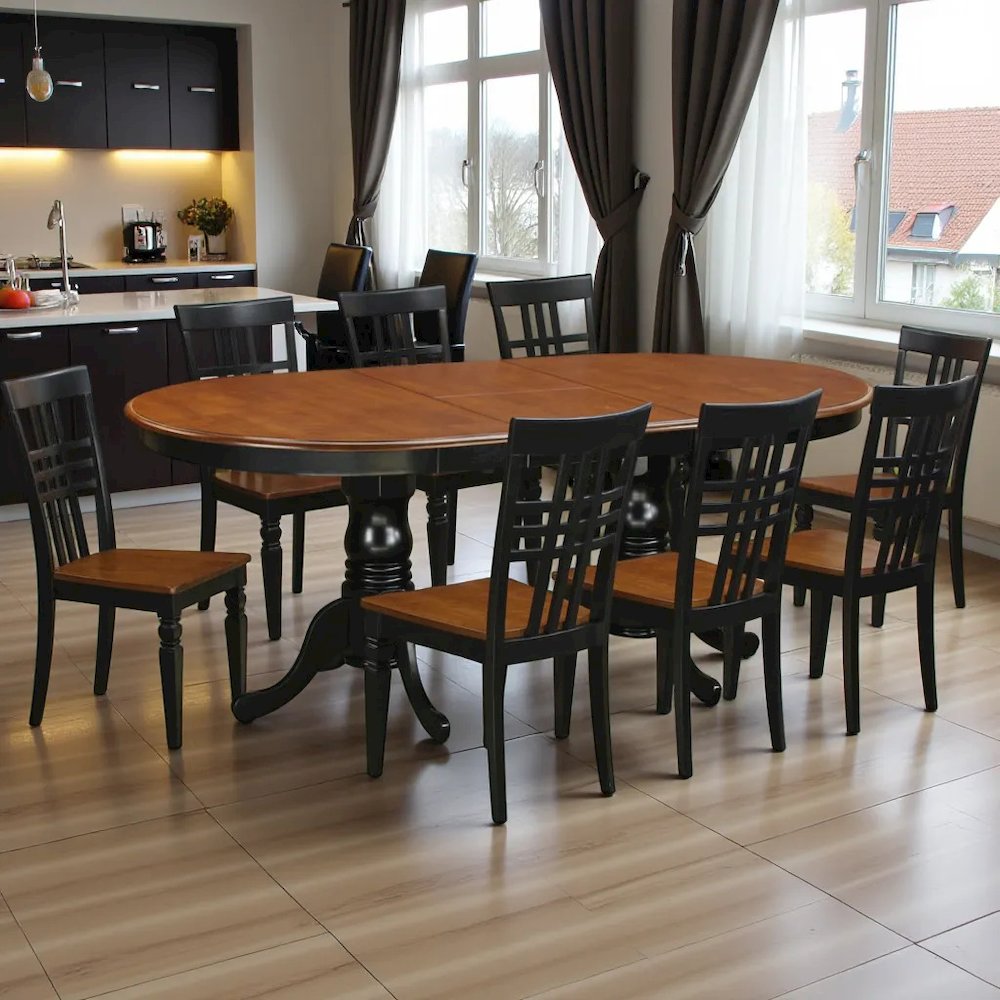 Elegant 9-Piece Dining Table Set for 8 – Black and Cherry Finish