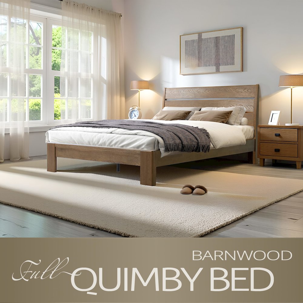 Full Wooden Platform Bed Frame, Barnwood Finish, Morden Style