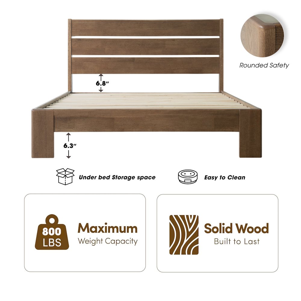 Full Wooden Platform Bed Frame, Barnwood Finish, Morden Style