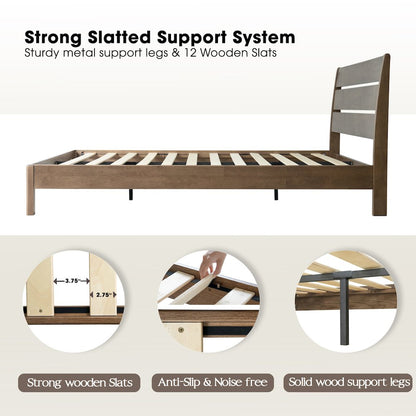 Full Wooden Platform Bed Frame, Barnwood Finish, Morden Style