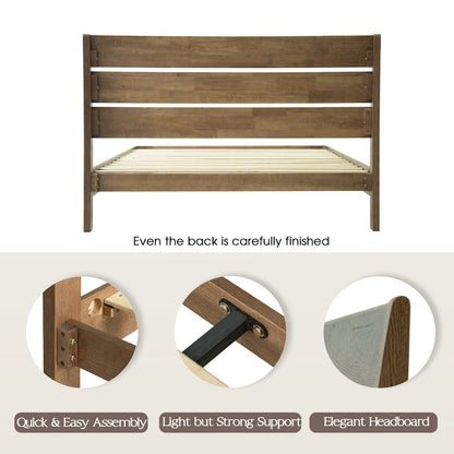 Full Wooden Platform Bed Frame, Barnwood Finish, Morden Style