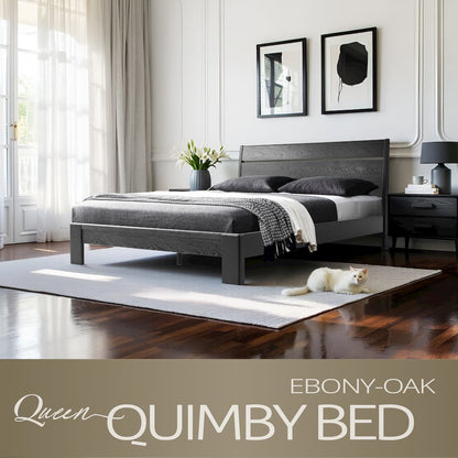 Queen Wooden Platform Bed Frame, Ebony Oak Finish, Morden Style