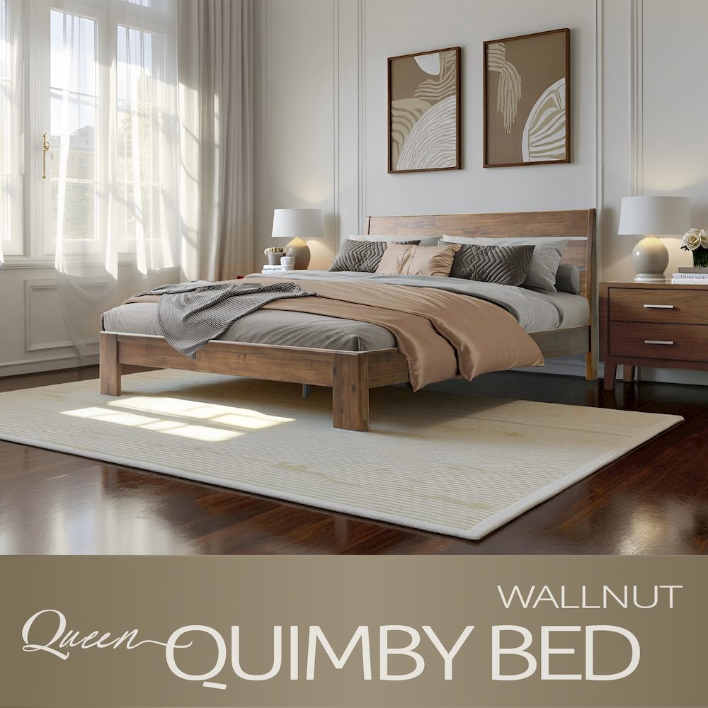 Queen Wooden Platform Bed Frame, Walnut Finish, Morden Style