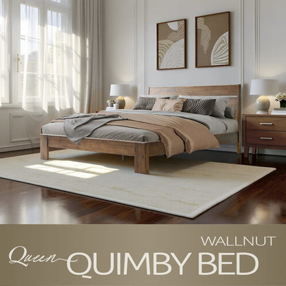 Queen Wooden Platform Bed Frame, Walnut Finish, Morden Style