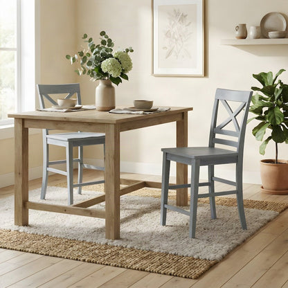 Traditional Solid Wood Counter Height Bar Stools with X-Back, Set of 2