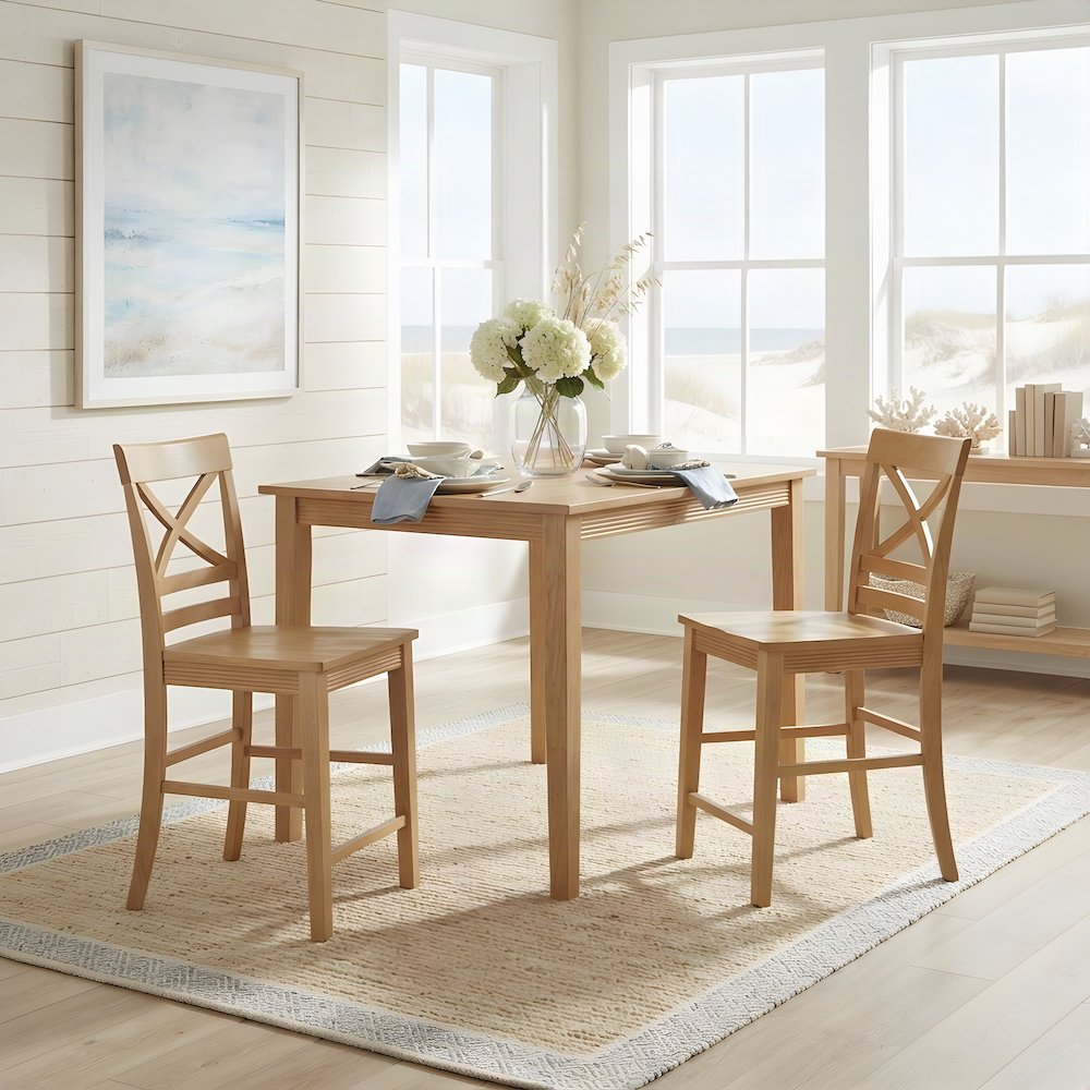 Traditional Solid Wood Counter Height Bar Stools with X-Back, Set of 2