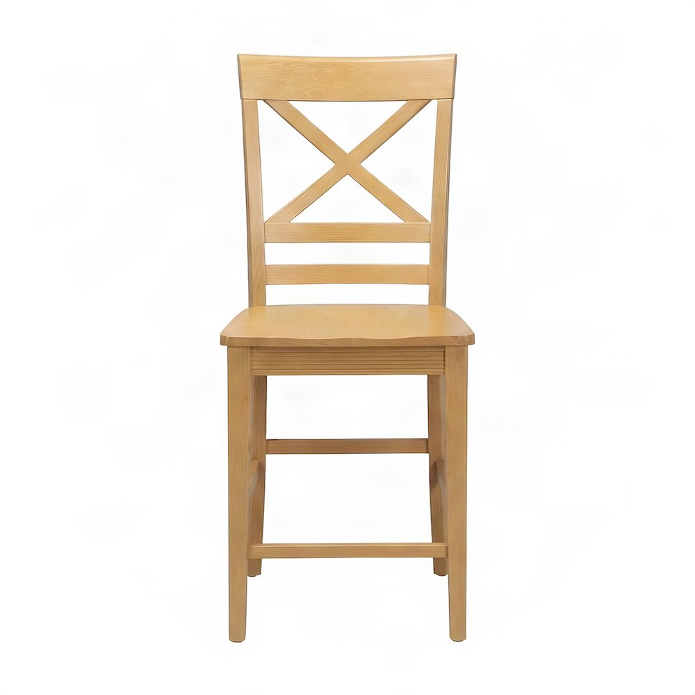 Traditional Solid Wood Counter Height Bar Stools with X-Back, Set of 2