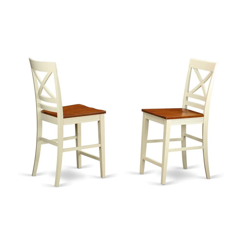Quincy  Counter  Height  Stools  With  X-Back  in  Buttermilk  and  Cherry  Finish,  Set  of  2