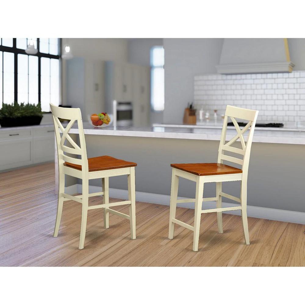 Quincy  Counter  Height  Stools  With  X-Back  in  Buttermilk  and  Cherry  Finish,  Set  of  2