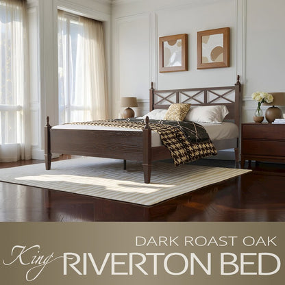 King Wooden Platform Bed Frame, Dark Roast Oak Finish, Traditional Style