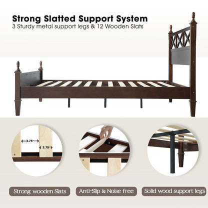 King Wooden Platform Bed Frame, Dark Roast Oak Finish, Traditional Style