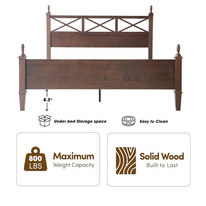Queen Wooden Platform Bed Frame, Dark Roast Oak Finish, Traditional Style