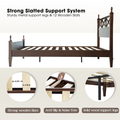 Queen Wooden Platform Bed Frame, Dark Roast Oak Finish, Traditional Style