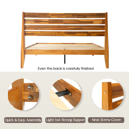Queen Wooden Platform Bed Frame, Acacia Honey Finish, Morden Style
