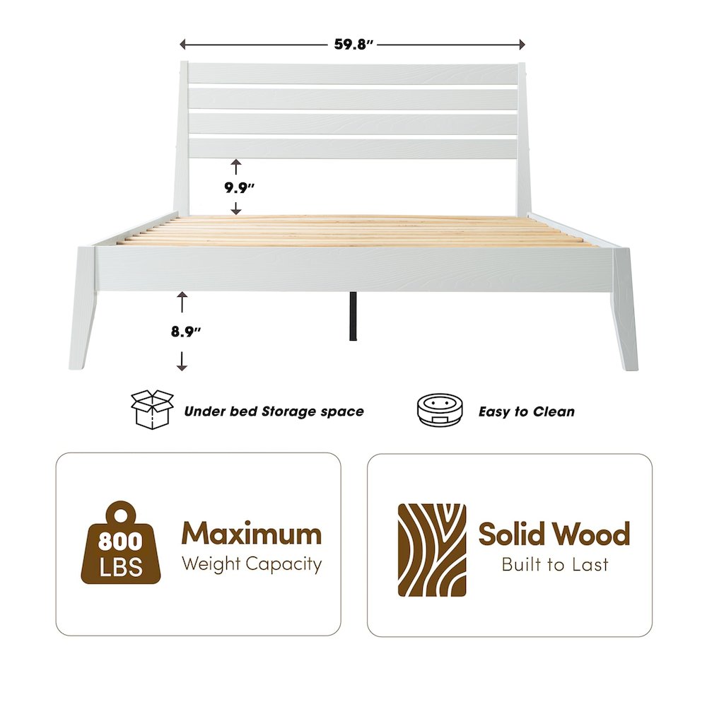 Queen Wooden Platform Bed Frame, Pure White Finish, Morden Style