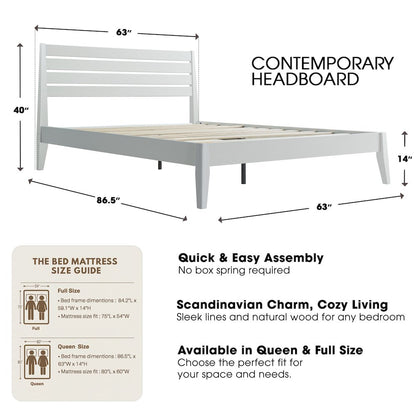 Queen Wooden Platform Bed Frame, Pure White Finish, Morden Style