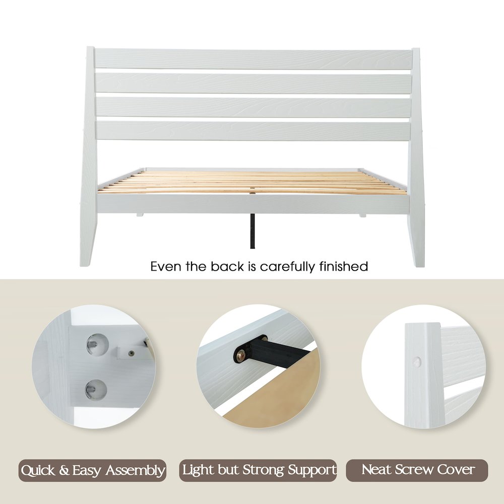 Queen Wooden Platform Bed Frame, Pure White Finish, Morden Style