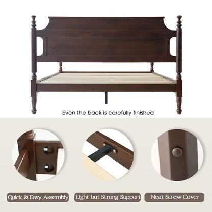 Queen Wooden Platform Bed Frame, Dark Roast Oak Finish, Traditional Style
