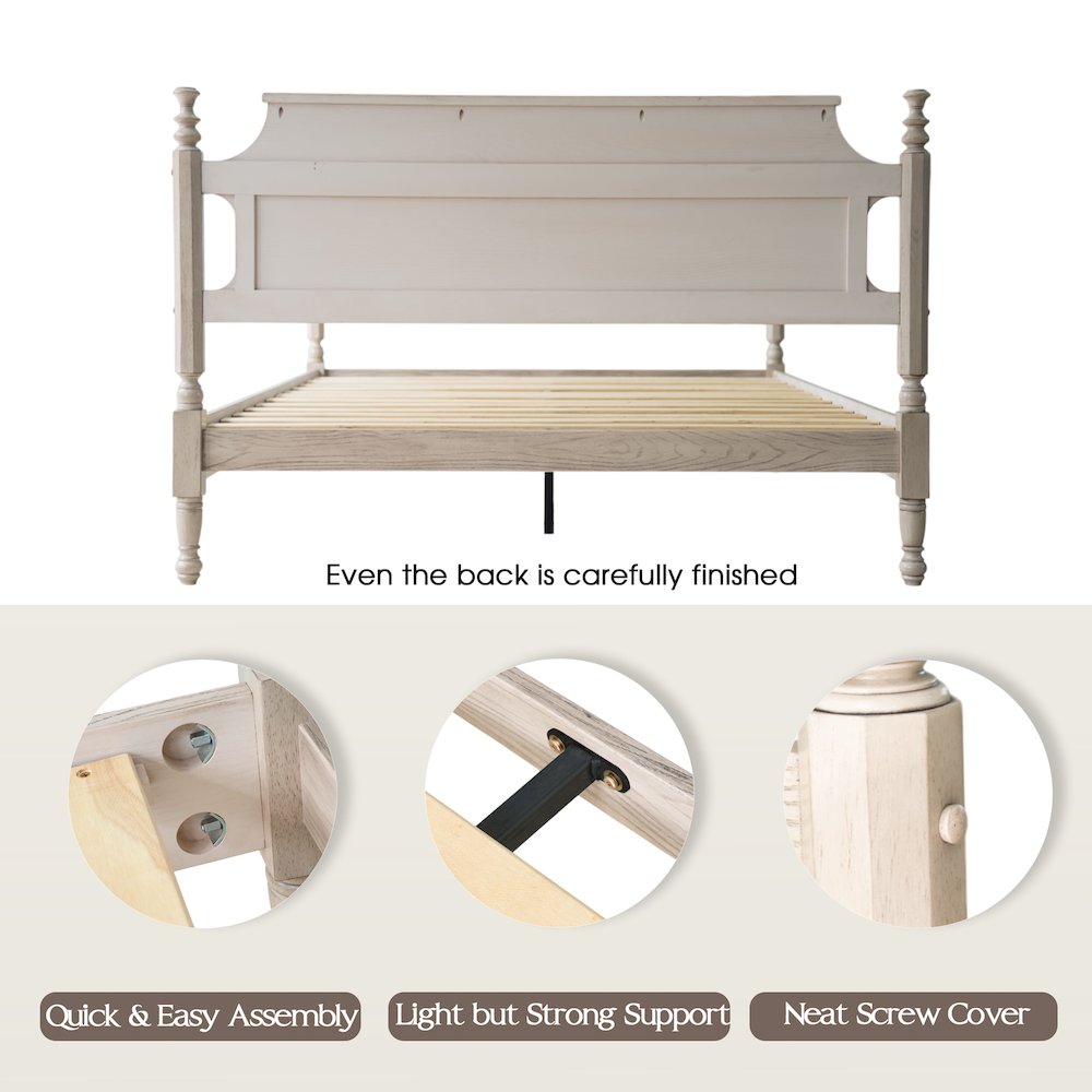 Queen Wooden Platform Bed Frame, Driftwood Gray Oak Finish, Traditional Style