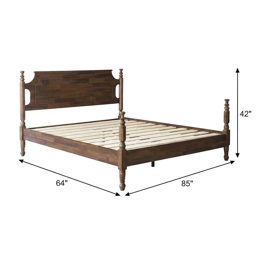 Queen Solid Wood Platform Bed Frame with Headboard, Traditional Style, Walnut