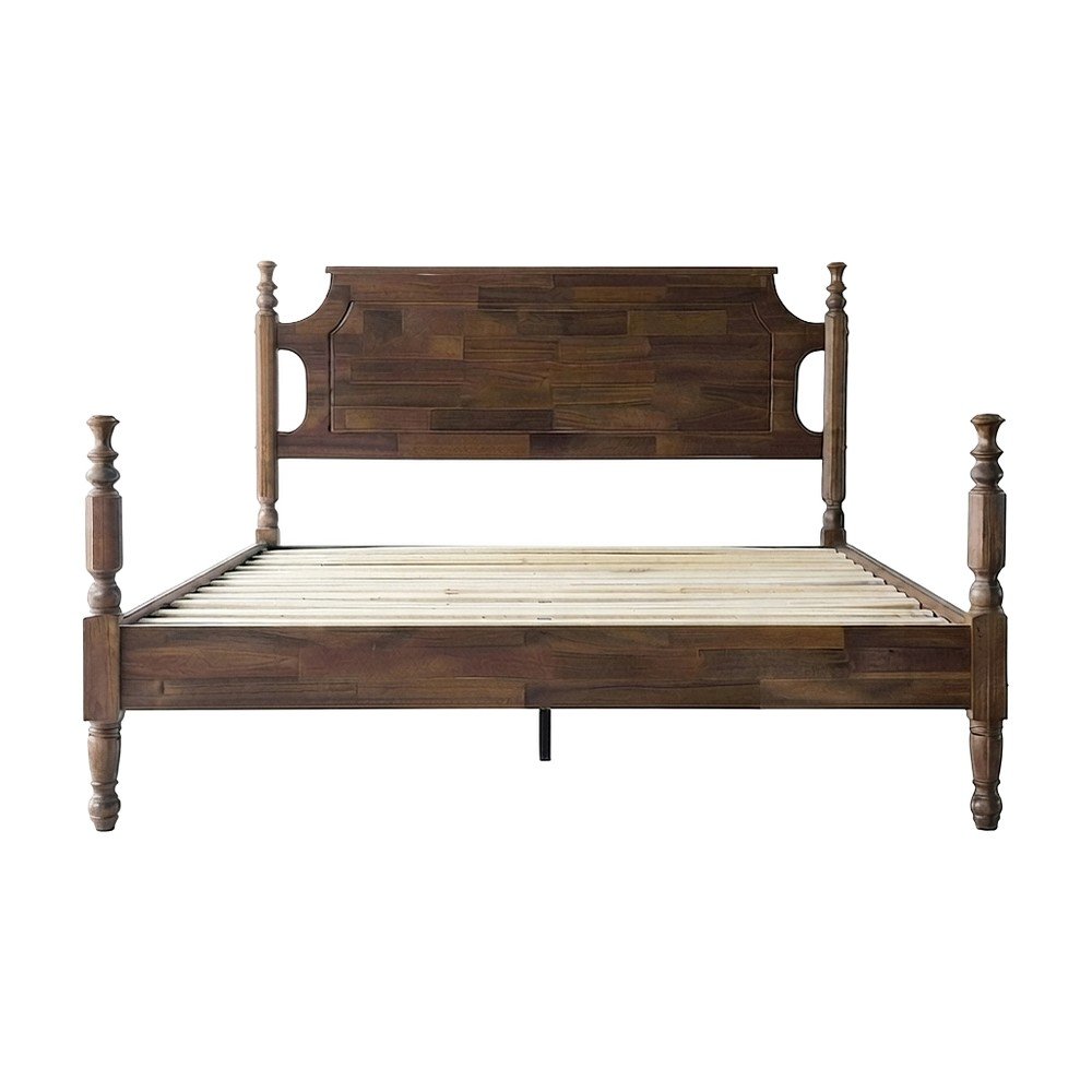 Queen Solid Wood Platform Bed Frame with Headboard, Traditional Style, Walnut