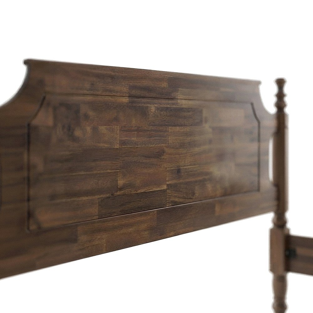 Queen Solid Wood Platform Bed Frame with Headboard, Traditional Style, Walnut