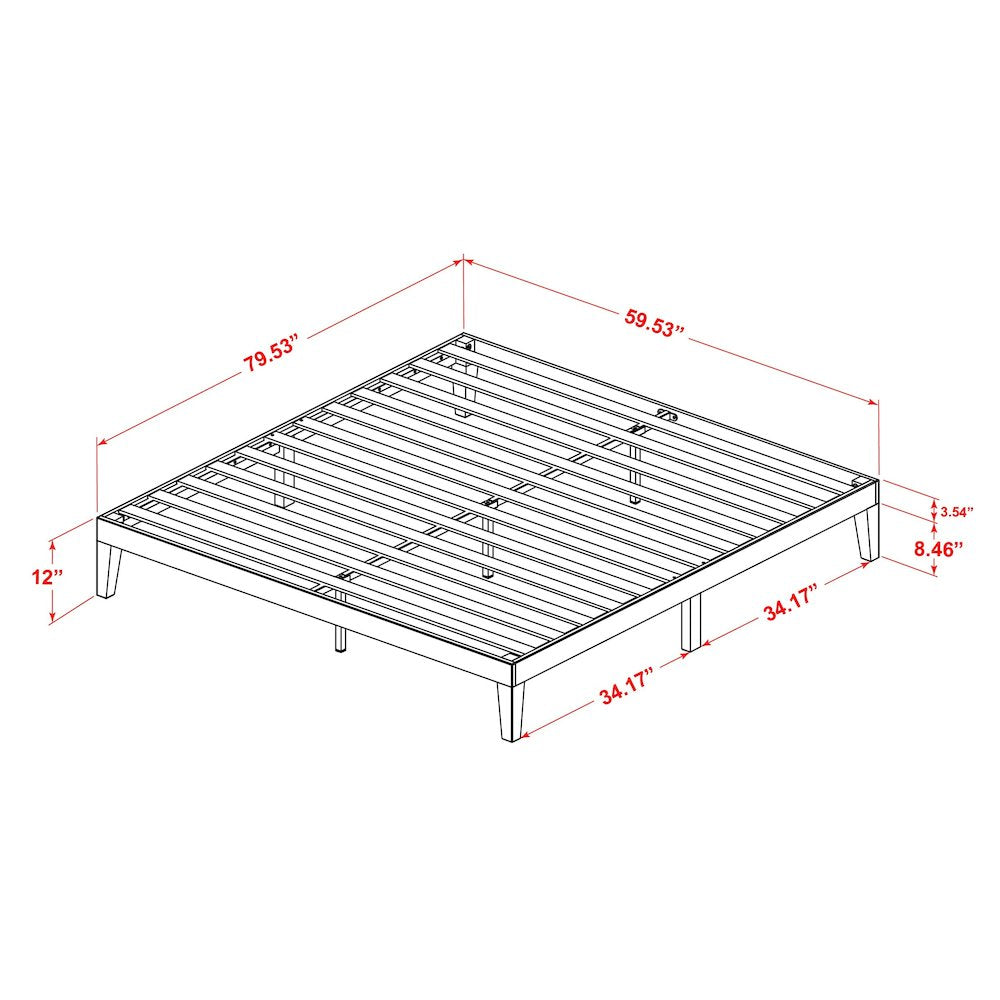 Queen Platform Bed Frame with 4 Legs and 2 Extra Center Legs - Walnut Finish