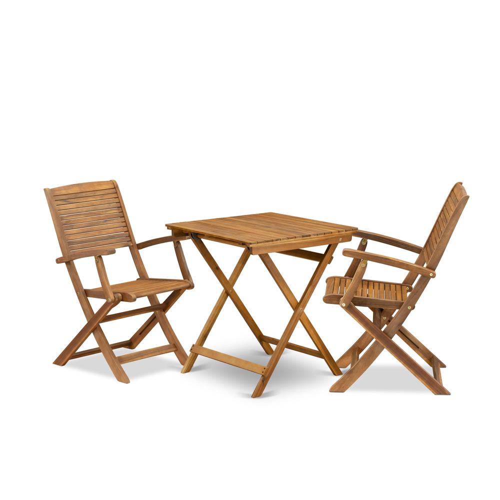 3 Piece Patio Bistro Set Contains a Square Acacia Coffee Table