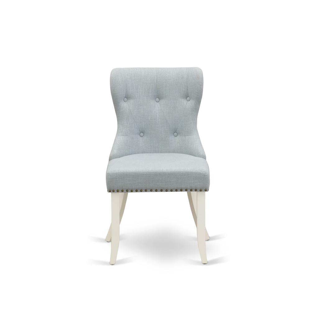 ANSI3-LWH-15 - A dining set of 2 fantastic indoor dining chairs with Linen Fabric Baby Blue color and a gorgeous 36-Inch Antique modern dining table with Linen White color