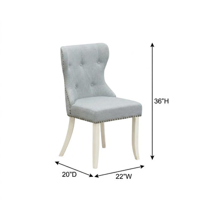 Linen Parsons Dining Chairs, Button-Tufted High Back, Baby Blue, Set of 2
