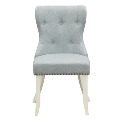 Linen Parsons Dining Chairs, Button-Tufted High Back, Baby Blue, Set of 2