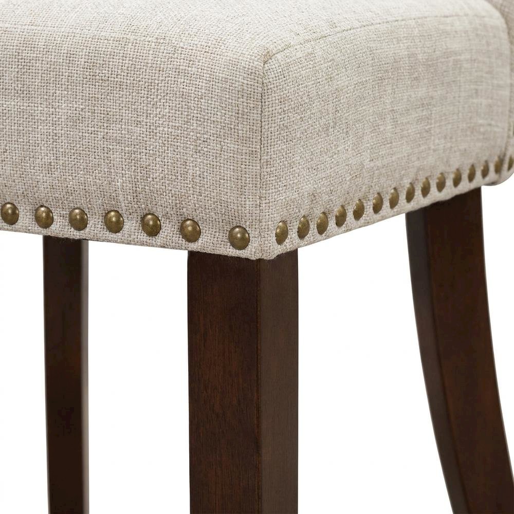 Linen Dining Chairs with Button-Tufted Nailhead Wood Frame, Mahogany, Set of 2