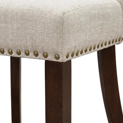 Linen Dining Chairs with Button-Tufted Nailhead Wood Frame, Mahogany, Set of 2