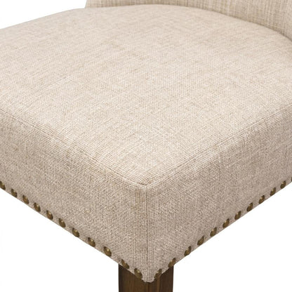 Linen Dining Chair with Nailhead and Button-Tufted Back, Light Tan, Set of 2