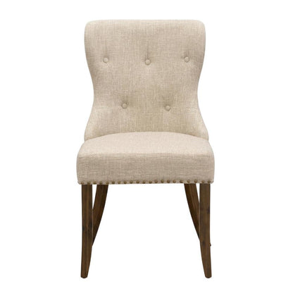 Linen Dining Chair with Nailhead and Button-Tufted Back, Light Tan, Set of 2