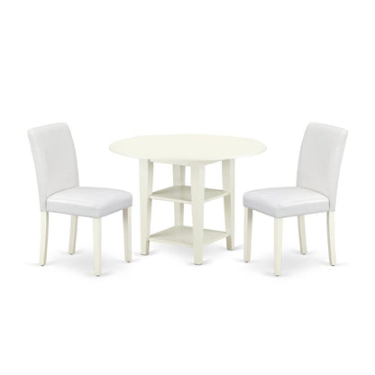 3Pc Round 20/42 Inch Table With 2 11-Inch Drop Leaves And 2 Parson Chair