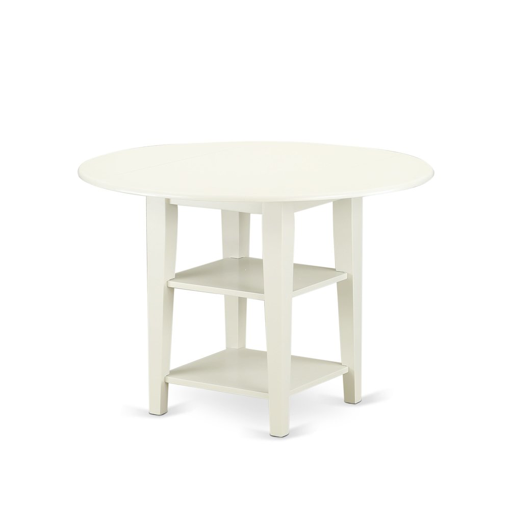East West Furniture SUFO3-LWH-44 3-Piece Kitchen Table Set Includes 1 Dining Table with Two Shelves - 2 Light Grey Linen Fabric Upholstered Dining Chairs with Button Tufted Back - Linen White Finish