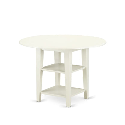 East West Furniture SUFO3-LWH-44 3-Piece Kitchen Table Set Includes 1 Dining Table with Two Shelves - 2 Light Grey Linen Fabric Upholstered Dining Chairs with Button Tufted Back - Linen White Finish