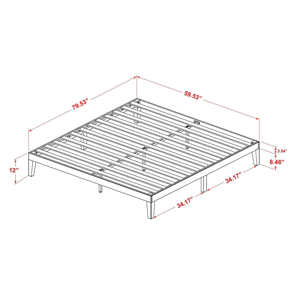 Queen Size Bed Frame with 4 Hardwood Legs and 2 Extra Center Legs - Oak Finish