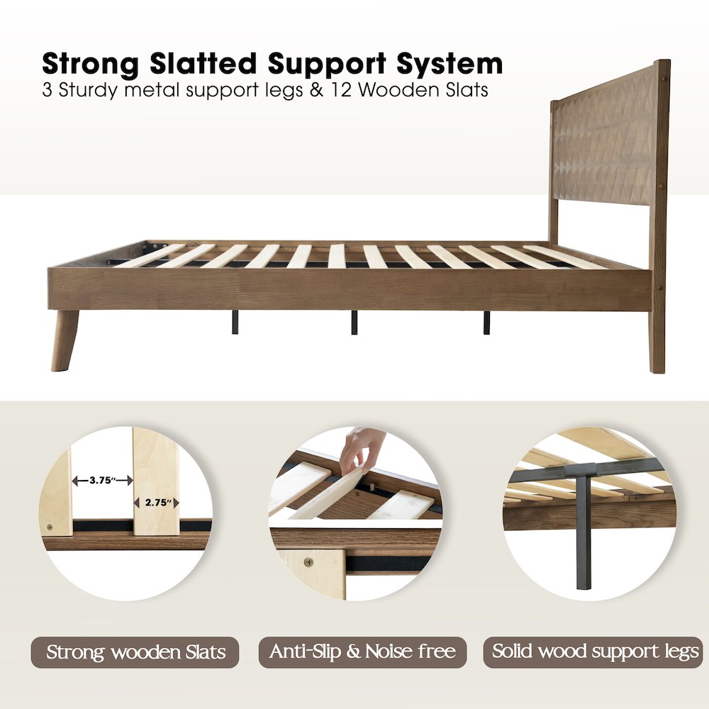 King Wooden Platform Bed Frame, Barnwood Finish, Morden Style