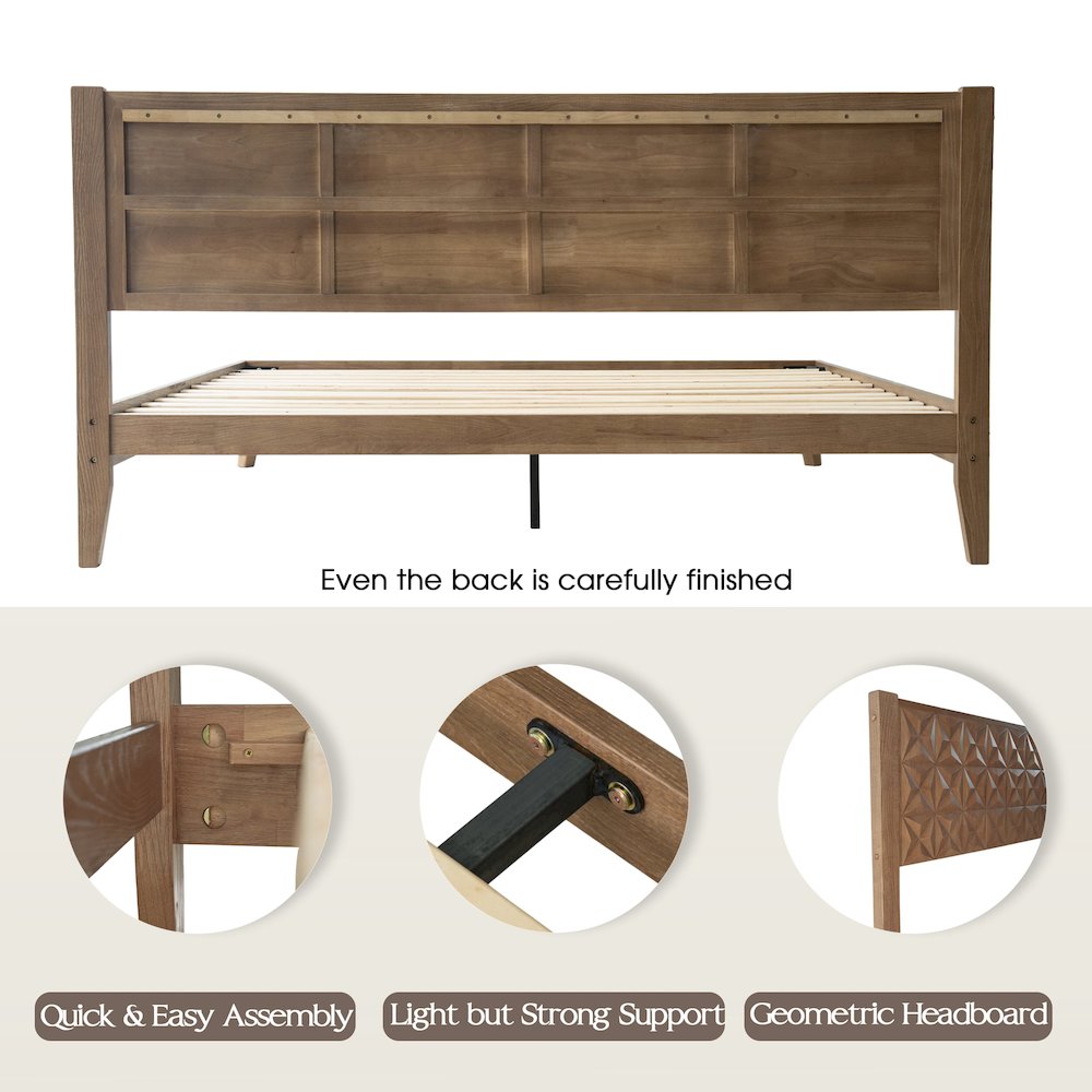King Wooden Platform Bed Frame, Barnwood Finish, Morden Style