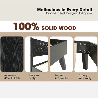 King Wooden Platform Bed Frame, Ebony Oak Finish, Morden Style