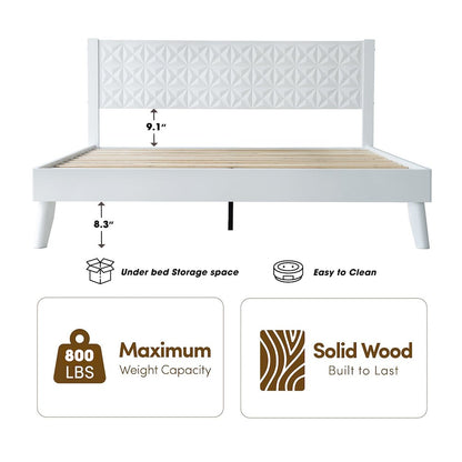 King Wooden Platform Bed Frame, Pure White Finish, Morden Style