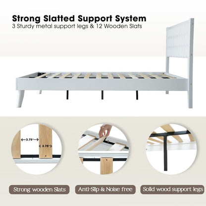 King Wooden Platform Bed Frame, Pure White Finish, Morden Style