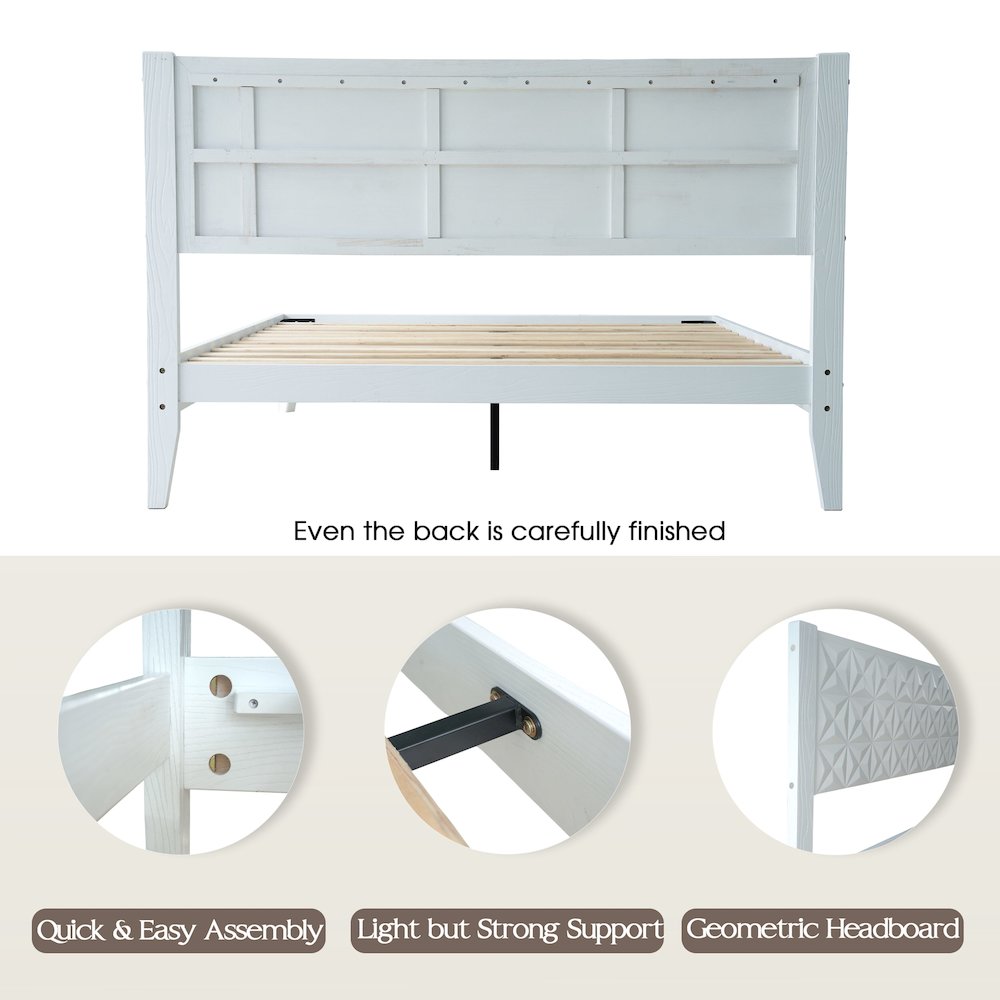 King Wooden Platform Bed Frame, Pure White Finish, Morden Style