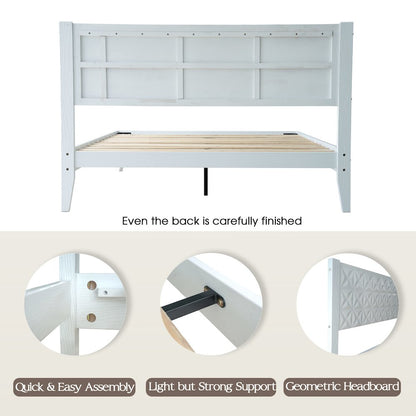 King Wooden Platform Bed Frame, Pure White Finish, Morden Style
