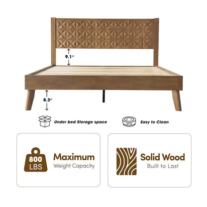 Queen Wooden Platform Bed Frame, Barnwood Finish, Morden Style